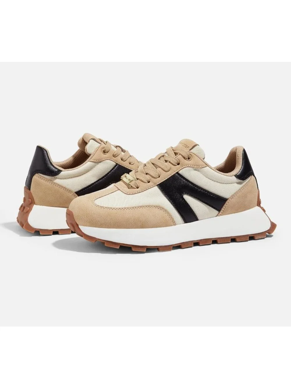 Women's Beige/Black Retro Classic Stylish Lace Up Tennis Running Walking Sneaker